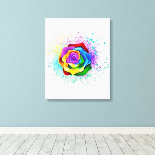 Roos voor kleurrijke regenboog canvas afdruk (Insitu (Houten vloer))