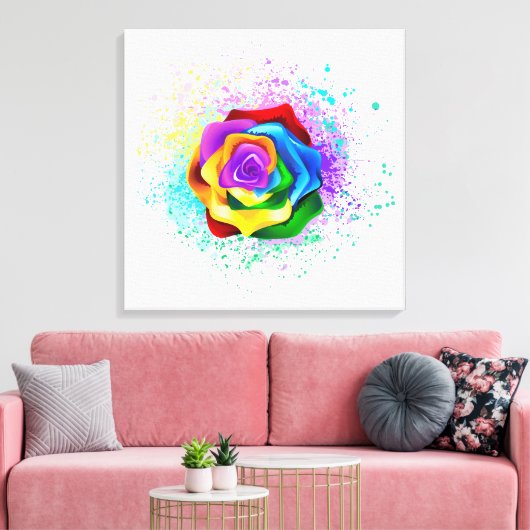 Roos voor kleurrijke regenboog canvas afdruk (Insitu (Woonkamer))