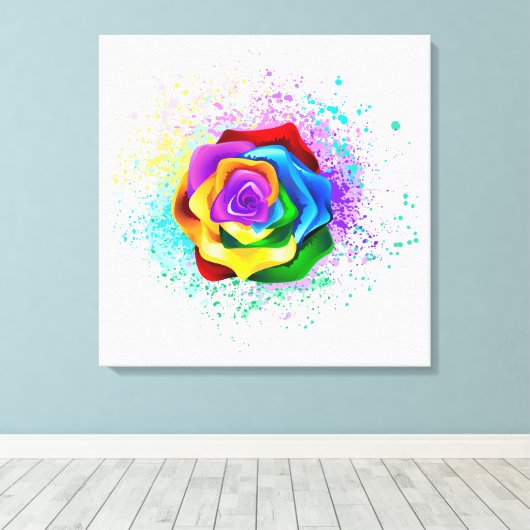 Roos voor kleurrijke regenboog canvas afdruk (Insitu (Houten vloer))