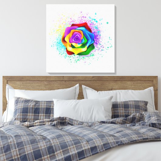 Roos voor kleurrijke regenboog canvas afdruk (Insitu (Slaapkamer))