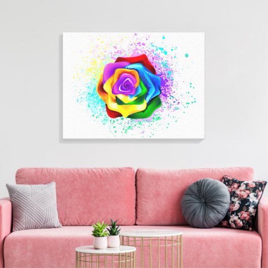 Roos voor kleurrijke regenboog canvas afdruk (Insitu (Woonkamer))