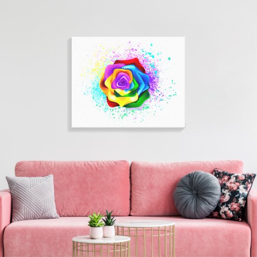 Roos voor kleurrijke regenboog canvas afdruk (Insitu (Woonkamer))