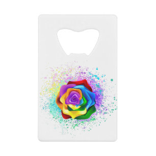 Roos voor kleurrijke regenboog creditkaart flessenopener