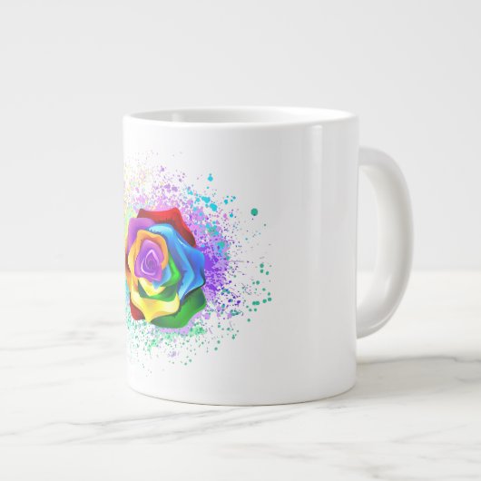 Roos voor kleurrijke regenboog grote koffiekop (Voorkant rechts)