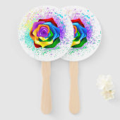 Roos voor kleurrijke regenboog handwaaier (Voorkant en achterkant)