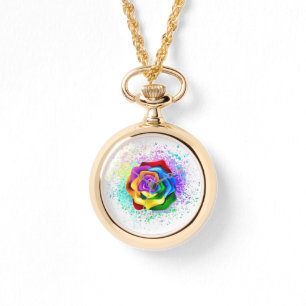 Roos voor kleurrijke regenboog horloge