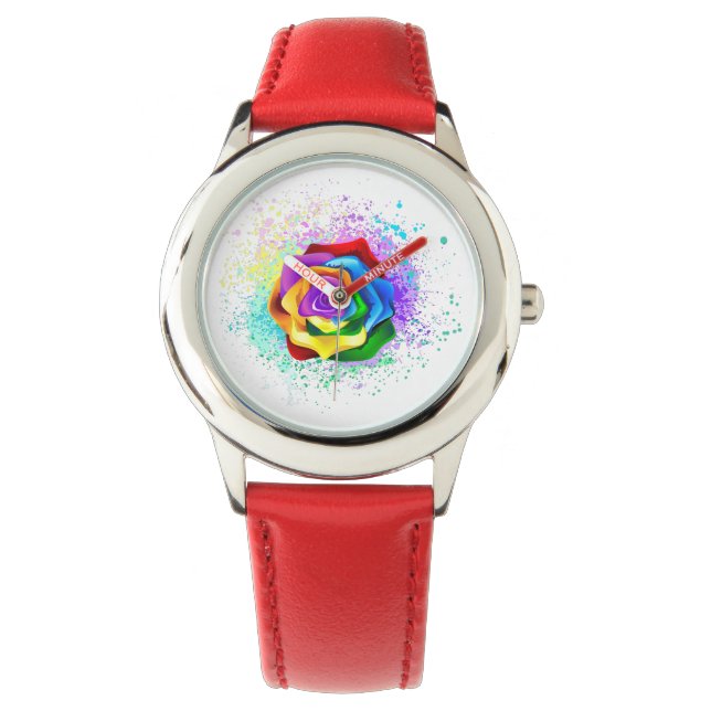 Roos voor kleurrijke regenboog horloge (Voorkant)