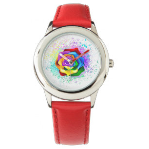 Roos voor kleurrijke regenboog horloge