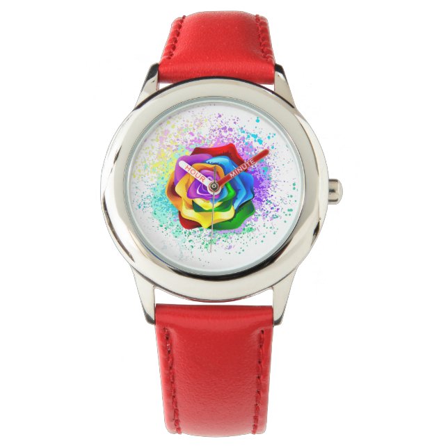 Roos voor kleurrijke regenboog horloge (Voorkant)