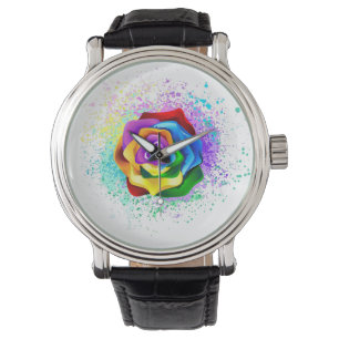 Roos voor kleurrijke regenboog horloge