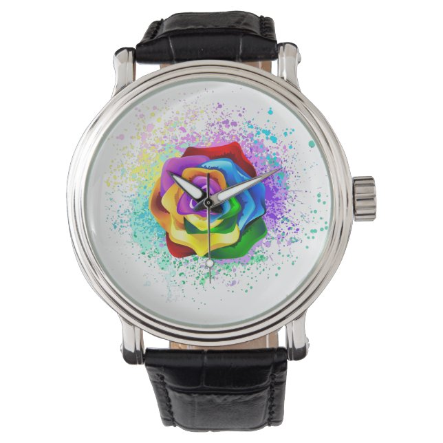 Roos voor kleurrijke regenboog horloge (Voorkant)