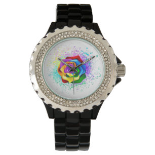 Roos voor kleurrijke regenboog horloge