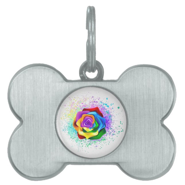 Roos voor kleurrijke regenboog huisdieren naamplaatje (voorkant)