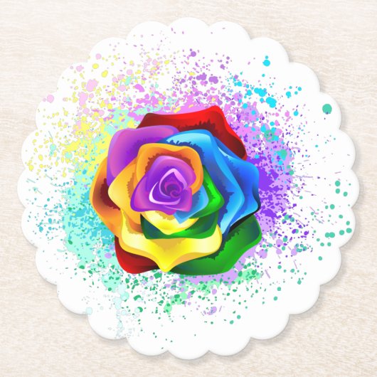 Roos voor kleurrijke regenboog kartonnen onderzetters (Voorkant)