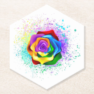 Roos voor kleurrijke regenboog kartonnen onderzetters
