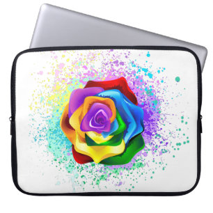 Roos voor kleurrijke regenboog laptop sleeve