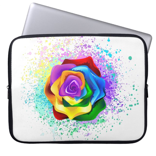 Roos voor kleurrijke regenboog laptop sleeve (Voorkant)