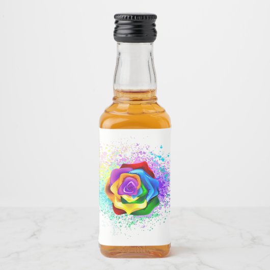 Roos voor kleurrijke regenboog likeurfles etiket (Voorkant)