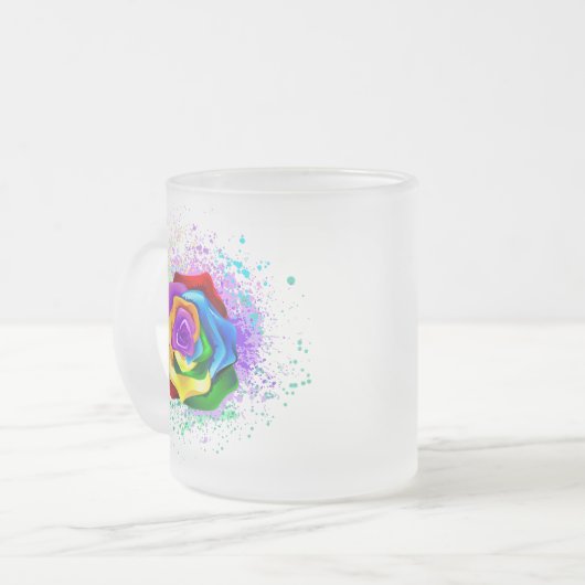 Roos voor kleurrijke regenboog matglas koffiemok (Voorkant links)