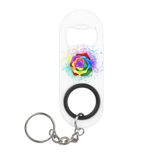 Roos voor kleurrijke regenboog mini flessenopener (Voorkant)