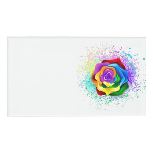 Roos voor kleurrijke regenboog naambadge (Voorkant)