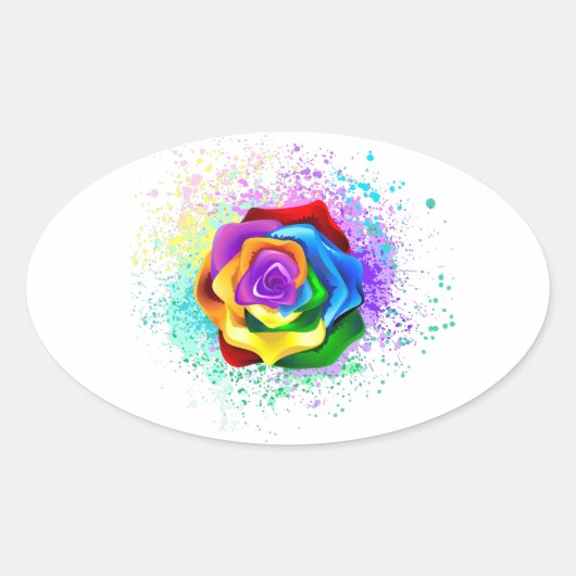 Roos voor kleurrijke regenboog ovale sticker (Voorkant)