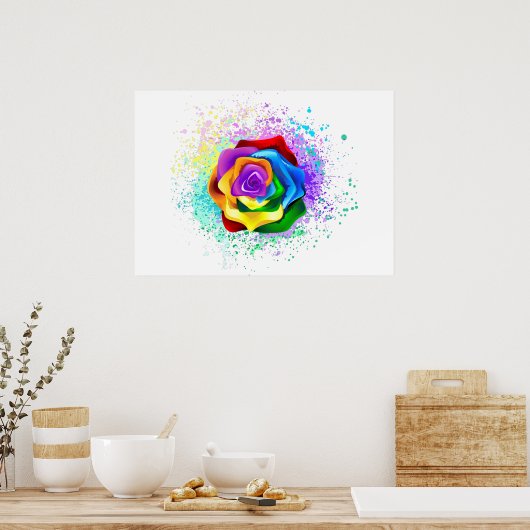 Roos voor kleurrijke regenboog poster (Keuken)