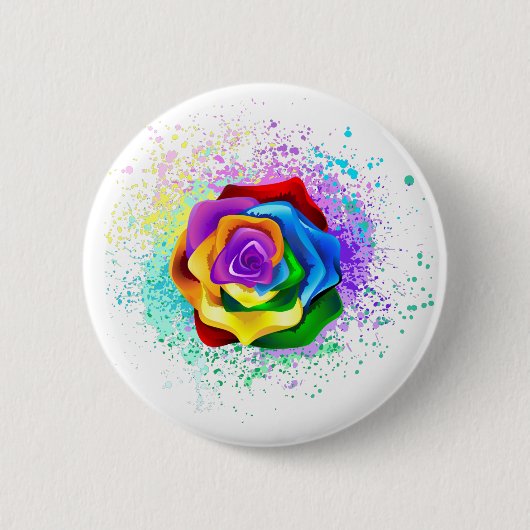 Roos voor kleurrijke regenboog ronde button 5,7 cm (Voorkant)
