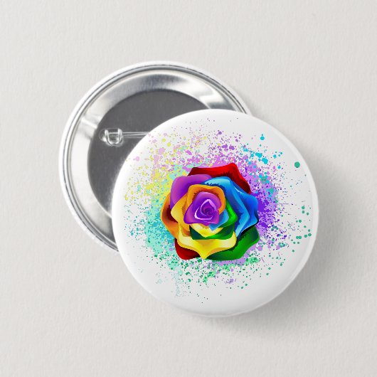 Roos voor kleurrijke regenboog ronde button 5,7 cm (Voorkant /achterkant)