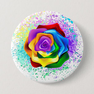 Roos voor kleurrijke regenboog ronde button 7,6 cm