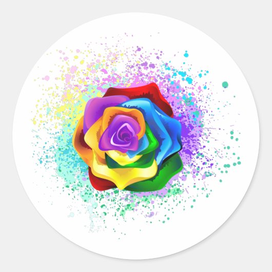 Roos voor kleurrijke regenboog ronde sticker (Voorkant)