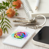 Roos voor kleurrijke regenboog sleutelhanger (Voorkant Rechts)