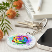 Roos voor kleurrijke regenboog sleutelhanger (Voorkant Rechts)