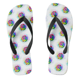 Roos voor kleurrijke regenboog teenslippers