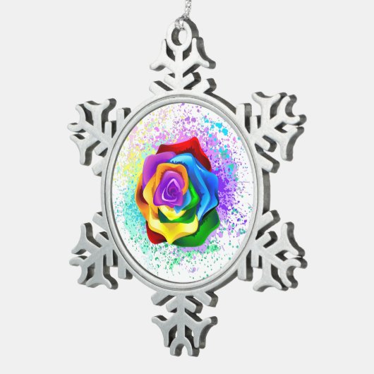 Roos voor kleurrijke regenboog tin sneeuwvlok ornament (Rechts)