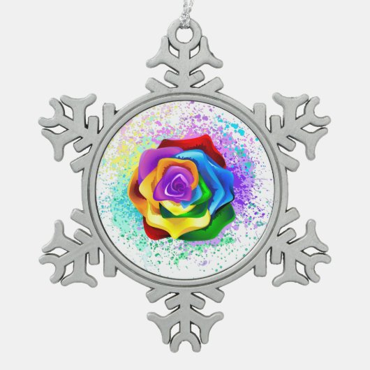 Roos voor kleurrijke regenboog tin sneeuwvlok ornament (Voorkant)