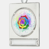 Roos voor kleurrijke regenboog verzilverd banner ornament (Links)