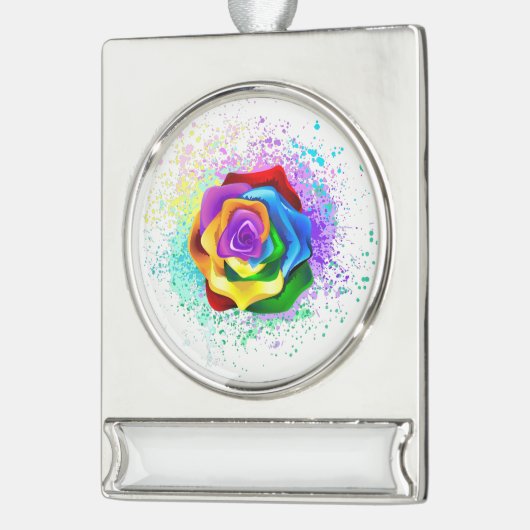Roos voor kleurrijke regenboog verzilverd banner ornament (Links)