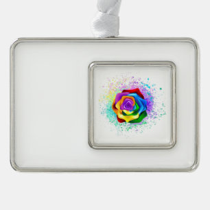 Roos voor kleurrijke regenboog verzilverd omlijst ornament