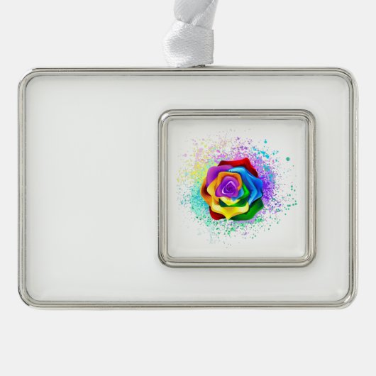 Roos voor kleurrijke regenboog verzilverd omlijst ornament (Voorkant)