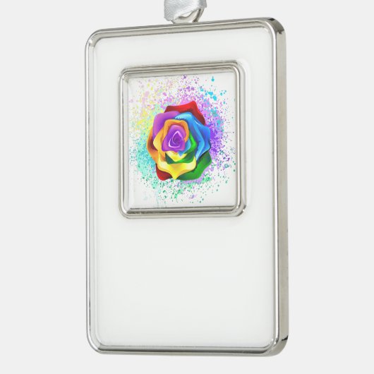 Roos voor kleurrijke regenboog verzilverd omlijst ornament (Links)