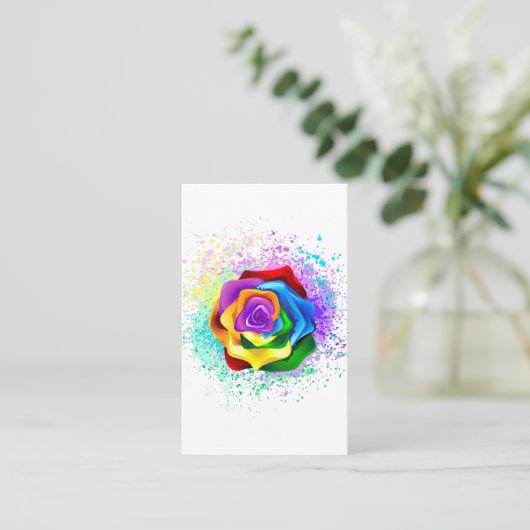 Roos voor kleurrijke regenboog visitekaartje (Staand voorkant)