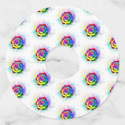 Roos voor kleurrijke regenboog wijnglaslabel (Achterkant)
