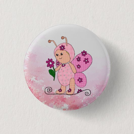 Roos voor metterling ronde button 3,2 cm (Voorkant)