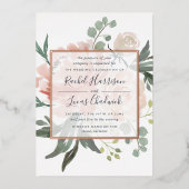 Roos voor Midzomer-Floral Weddenschap Gold Folie Uitnodiging (Voorkant)