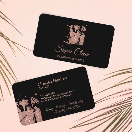 Roos voor professionele schoonmaak Gold Glitter Visitekaartje