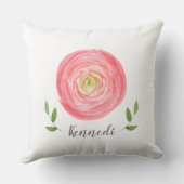 Roos voor roze roze Waterverf met naam Kussen (Achterkant)