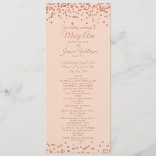 Roos voor weddenschap Gold Glitter Confetti Blush Programmakaart (Voorkant)