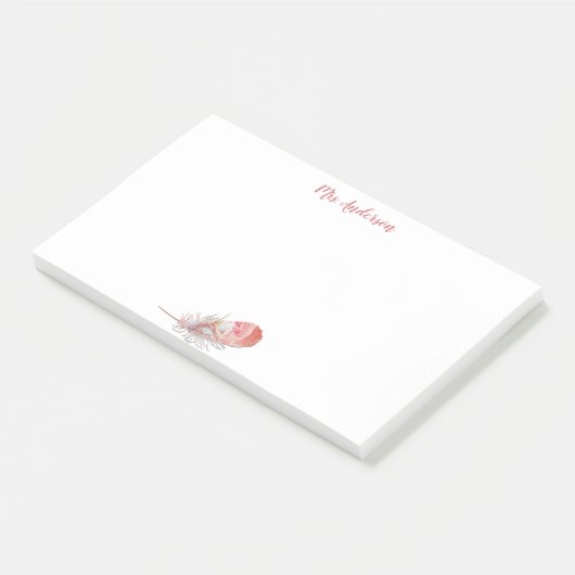Roos vouw roze witte voornaam post-it® notes (Schuin)