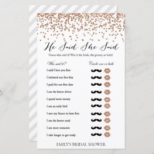 Roos Vrijgezellenfeest Game zei dat ze bedrukt was (Voorkant / Achterkant)